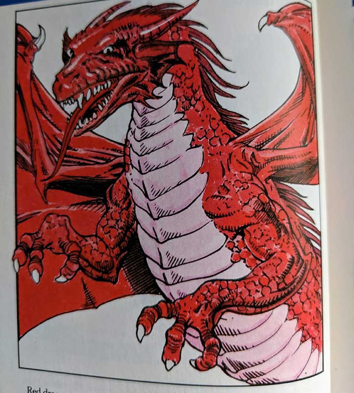 Красный дракон в бестиарии AD&D, иллюстрация Марка Нельсона.
